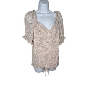 Zenobia Pink Floral Ruched Puff Sleeve Blouse 1XL Nadine West Cottagecore‎ NWT